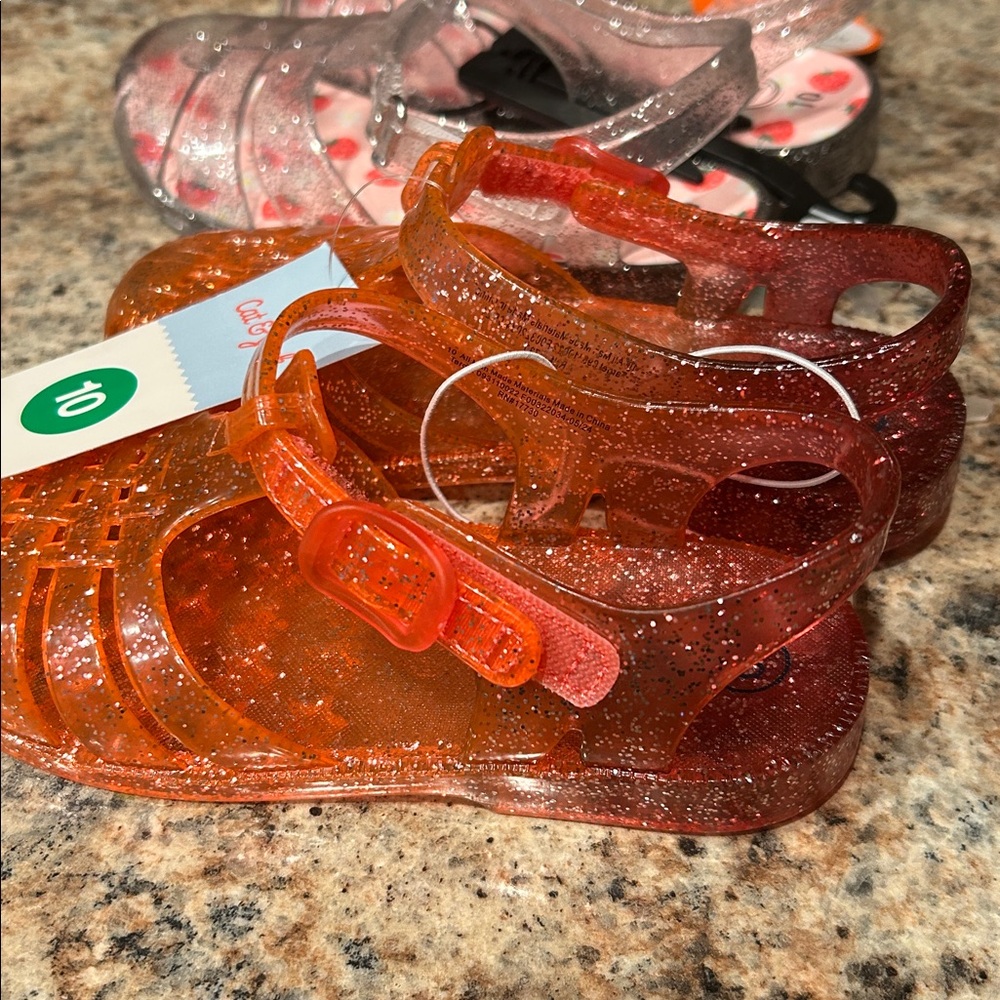NWT Set of 2 Girls 10 Glitter Jelly Sandals -Clear and Orange Ombré ~Cat & Jack - Picture 7 of 8